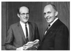 Robert Steinke (right) with predecessor Rollin Everett in 1968.